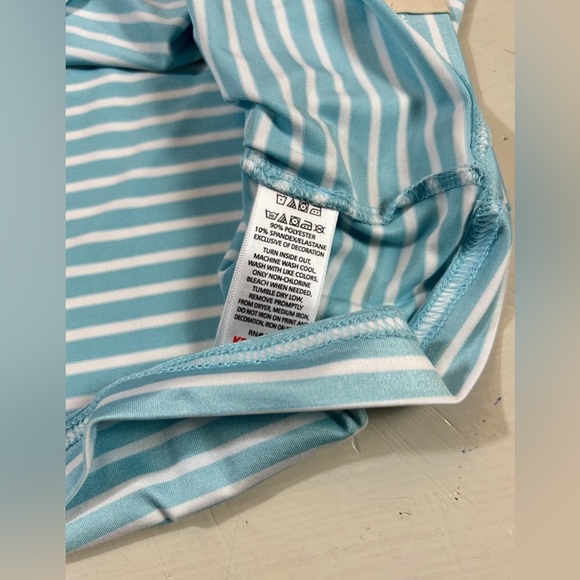 Rorie Whelan Men XL Turquoise Stripe Polo Golf Shirt Performance UPF Wicking NWT - Picture 7 of 9